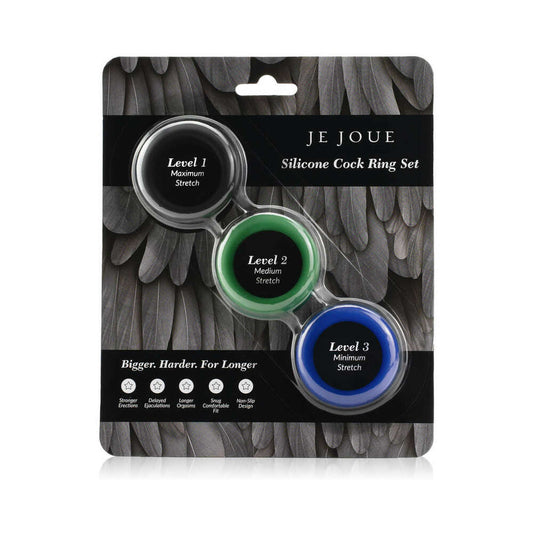 Je Joue Silicone Cock Ring 3-Piece Set Black/Green/Blue-0